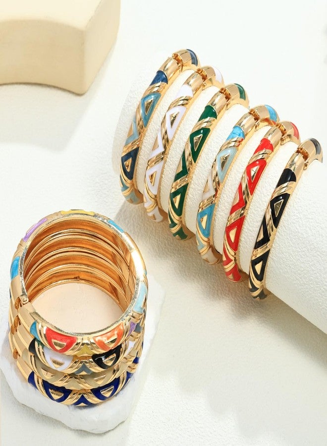 sunglnl Cloisonne Bracelet For Women, Triangle Shaped Enamel Chunky Bangle Delta Geometric Cute Multi Tone Gold Plated Trendy Bracelets Stackable Wife Jewelry Gift (Triangle Gold Black) - Image 4
